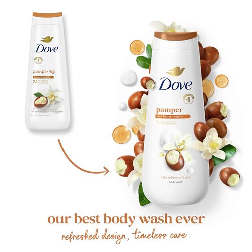 Dove Body Wash Pamper Shea Butter & Vanilla For 24Hr Lotion-Soft Skin Moisturizing Skin Cleanser With No Sulfates No Parabens 20 Oz