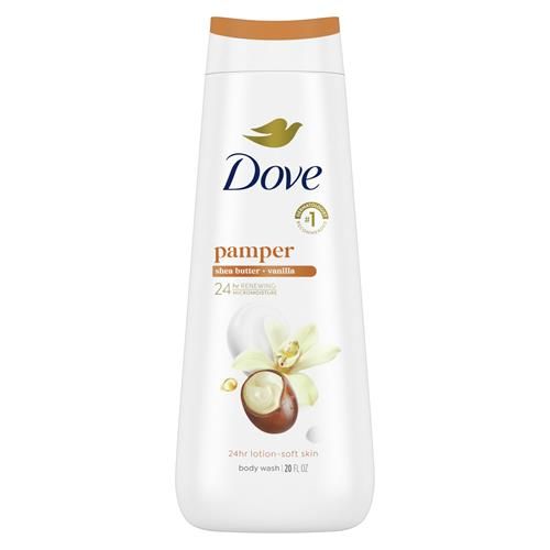 Dove Body Wash Pamper Shea Butter & Vanilla For 24Hr Lotion-Soft Skin Moisturizing Skin Cleanser With No Sulfates No Parabens 20 Oz